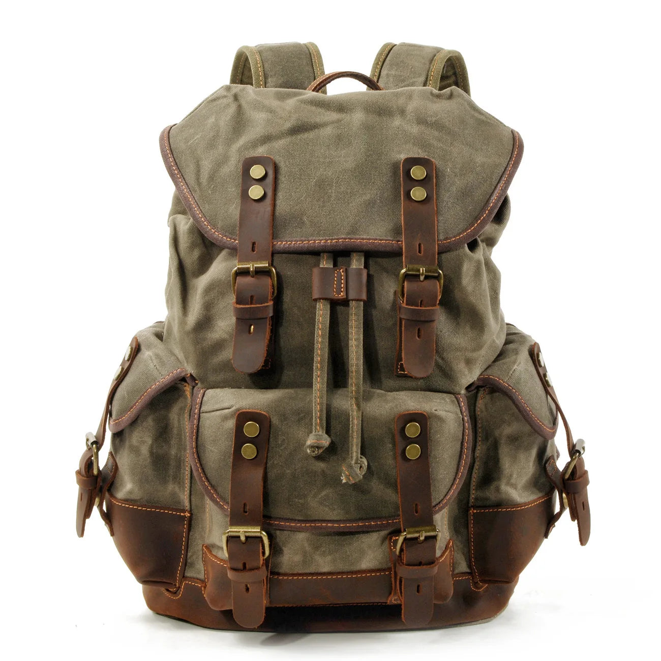 Canvas Leather Travel Backpack - 20-35L Large Capacity Outdoor Bag