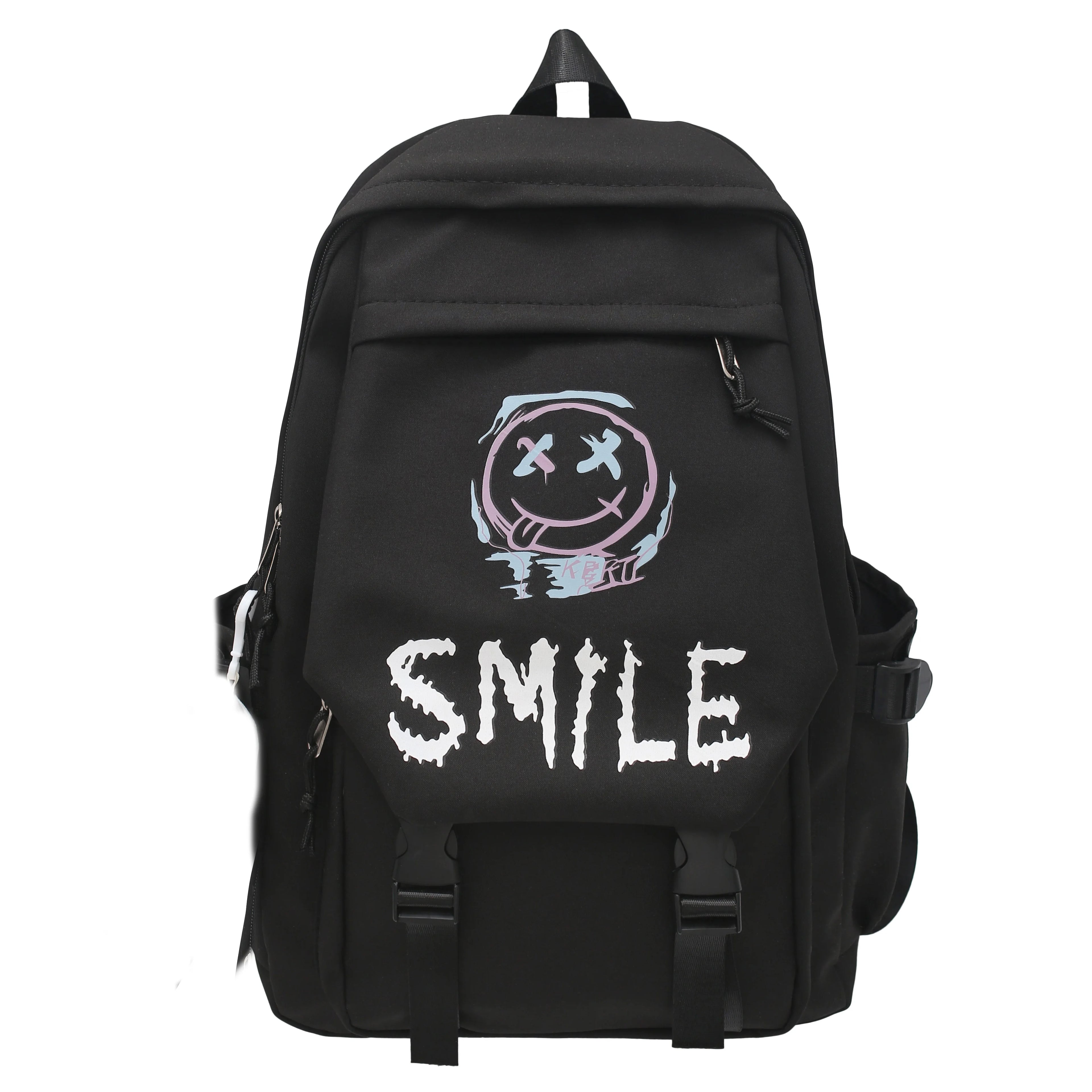 Nylon School Backpack - Large Capacity Student Bookbag with Front Pocket
