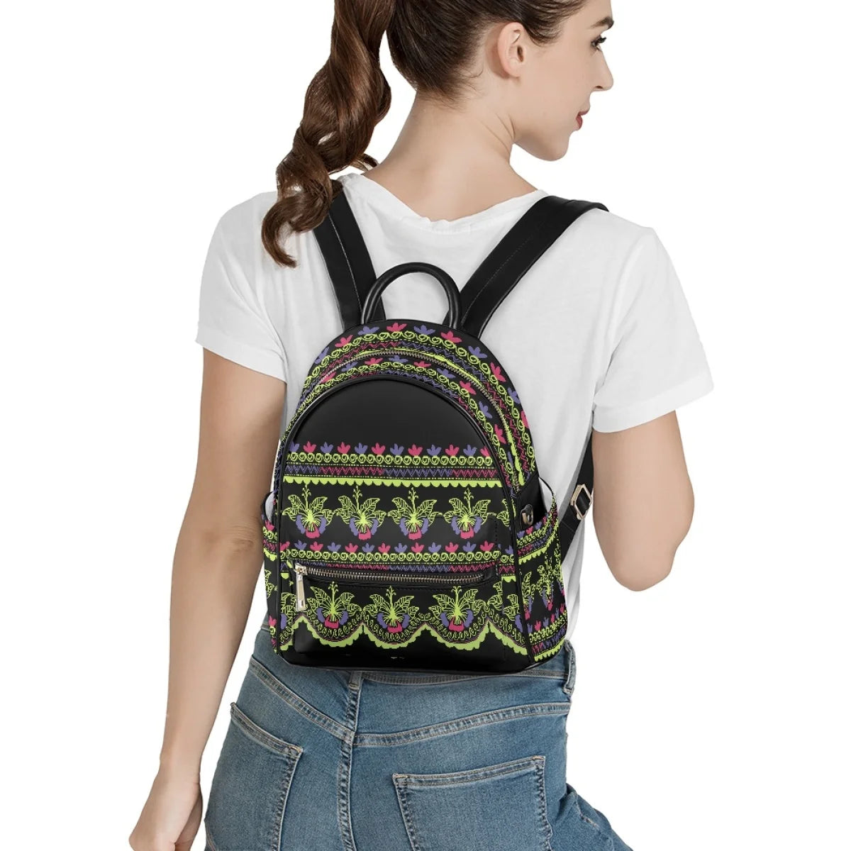 Polynesian Tribal Floral Backpack - Women's PU Leather Backpack