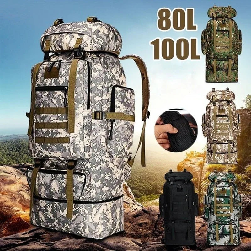 Premium 80L-100L Expandable Hiking Backpack - Tactical Mountaineering Pack for Outdoor Adventures
