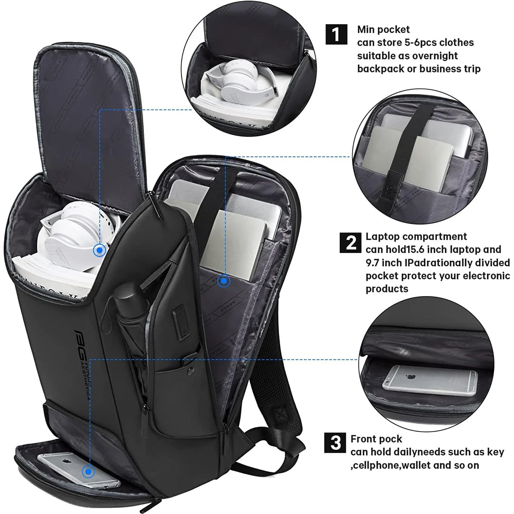 BANGE Business Smart Backpack with USB Charging - 15.6" Laptop Compatible