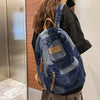 Washed Denim Backpack - Unisex College & Travel Bag with Laptop Compartment