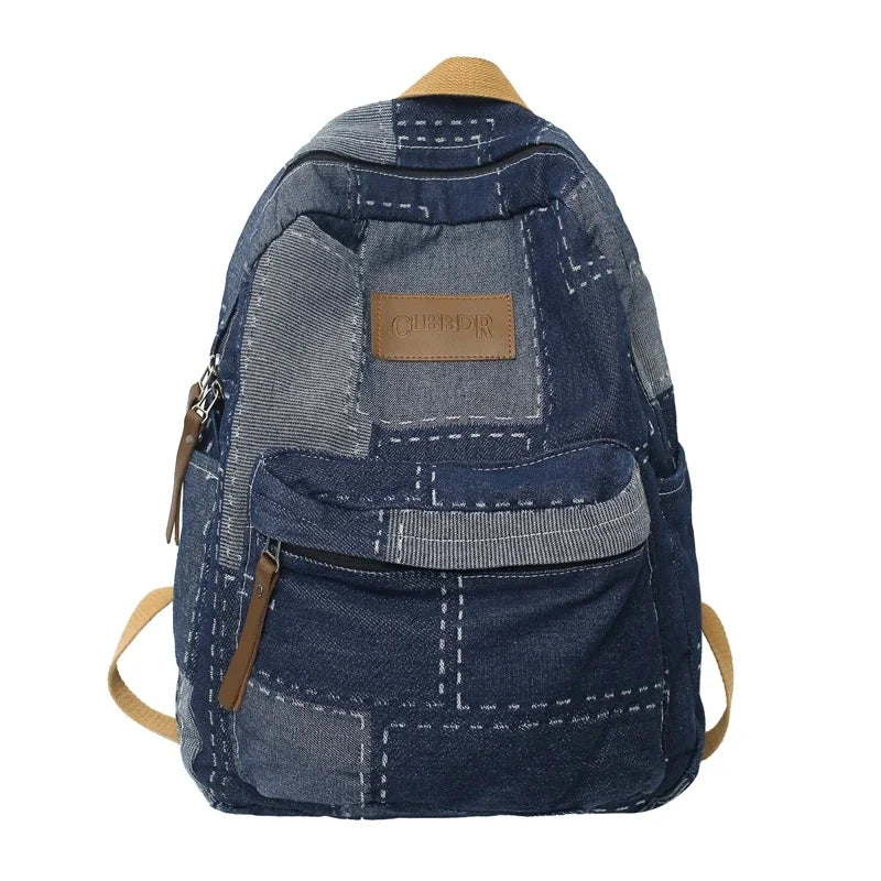 Washed Denim Backpack - Unisex College & Travel Bag with Laptop Compartment
