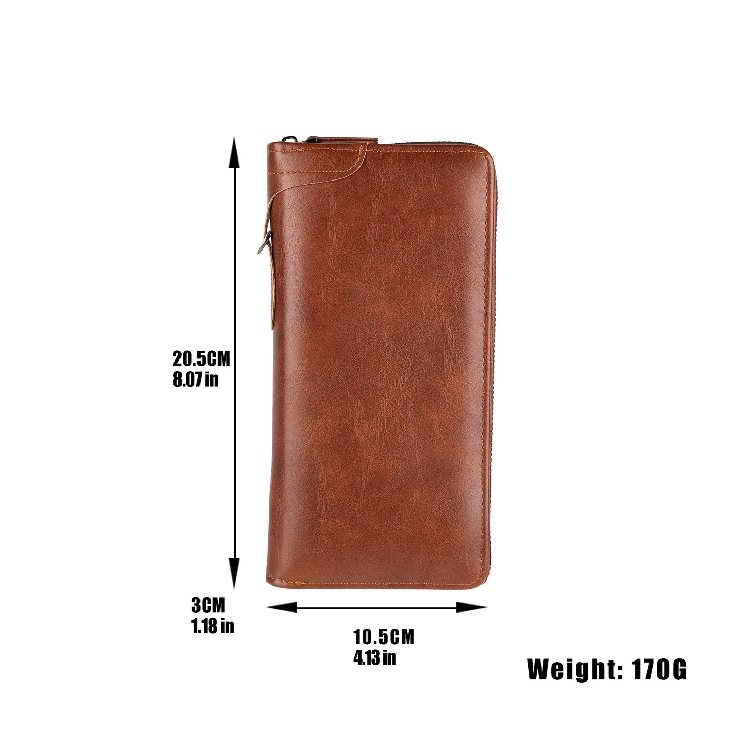Men's RFID Blocking Long Leather Wallet with Zipper