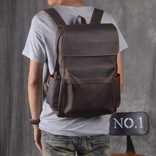 Premium Vintage Leather Laptop Backpack - 15.6 Inch