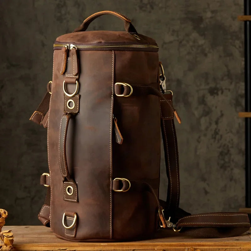 Genuine Leather Travel Backpack - Vintage Style Daypack for Men