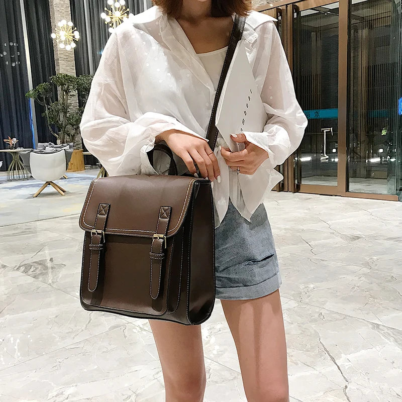 Women's Vintage PU Leather Backpack - Fashion School & Leisure Shoulder Bag