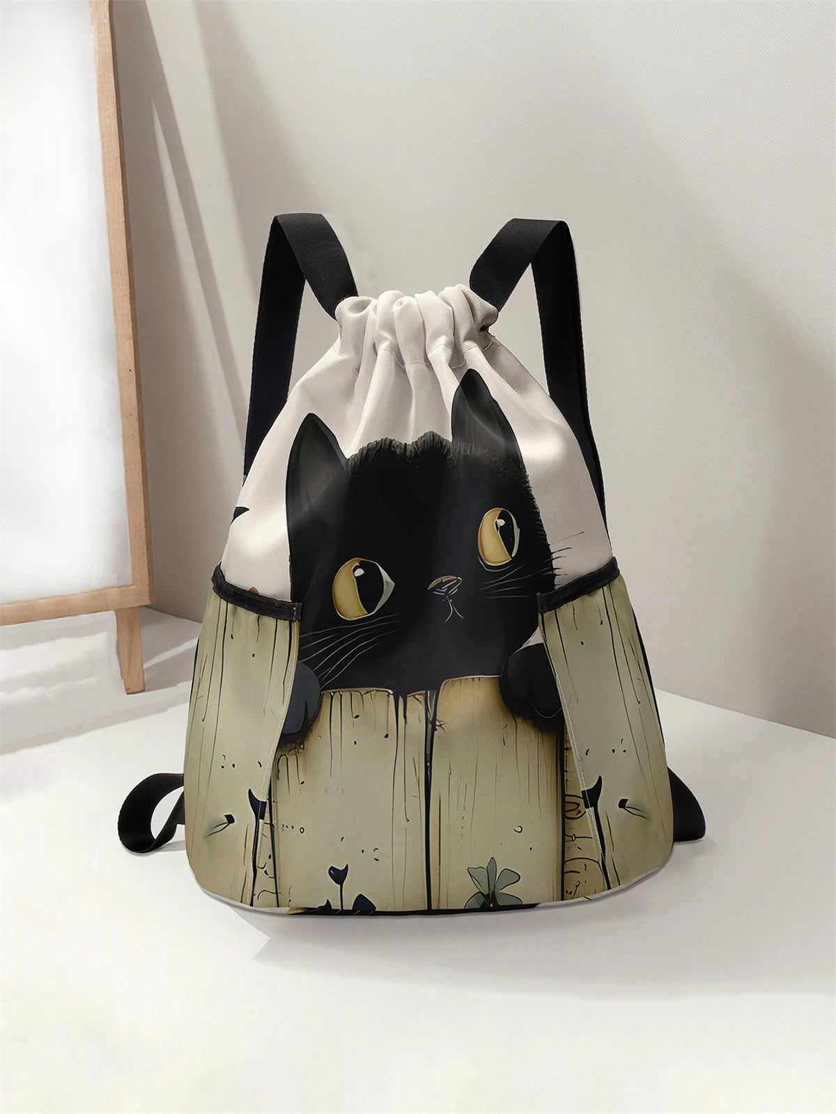 Cat Pattern Drawstring Backpack - Large Capacity Sports & Fitness Bag
