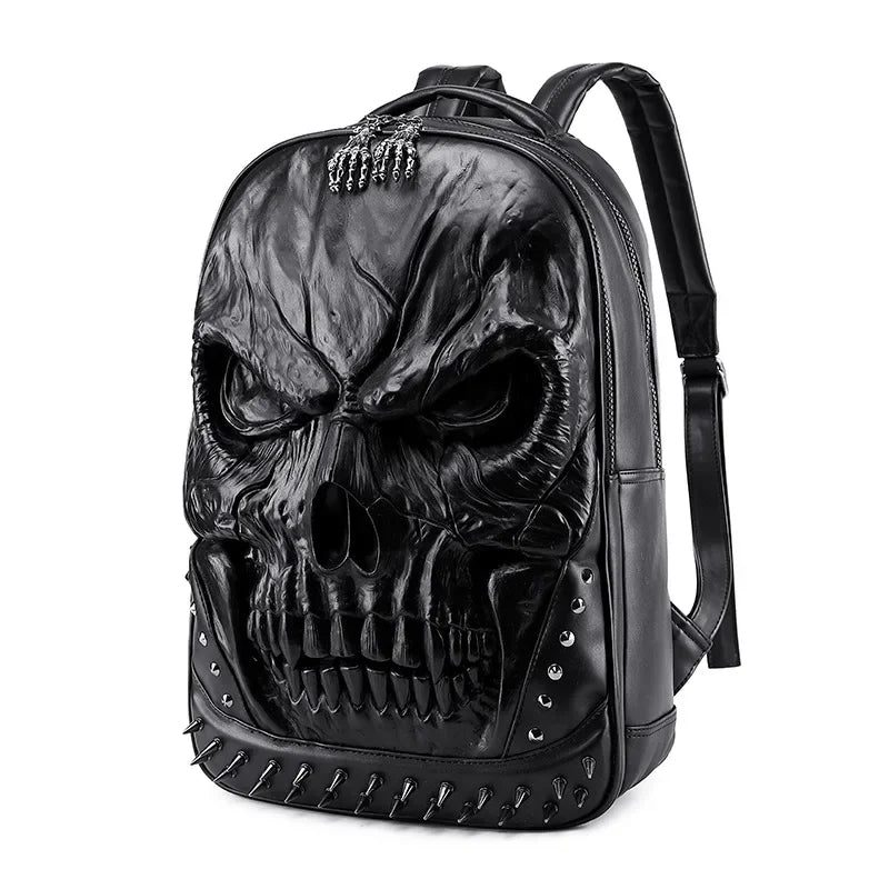 3D Skull Leather Backpack - Large Capacity Travel & Laptop Bag