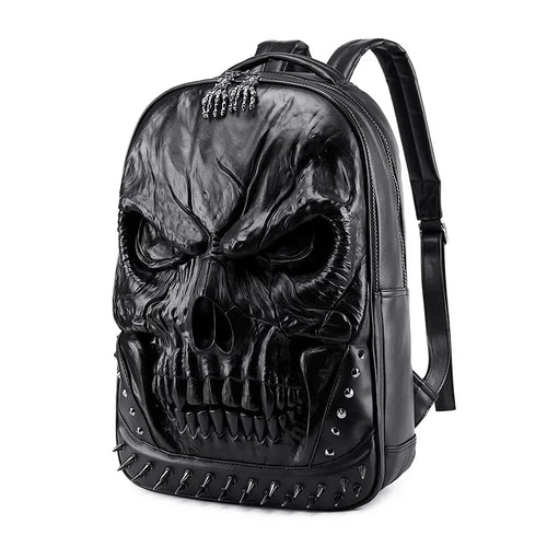 3D Skull Leather Backpack - Large Capacity Travel & Laptop Bag