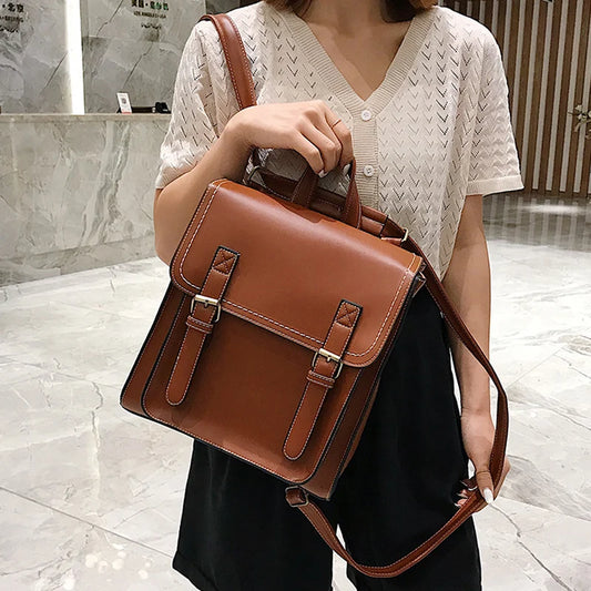 Women's Vintage PU Leather Backpack - Fashion School & Leisure Shoulder Bag
