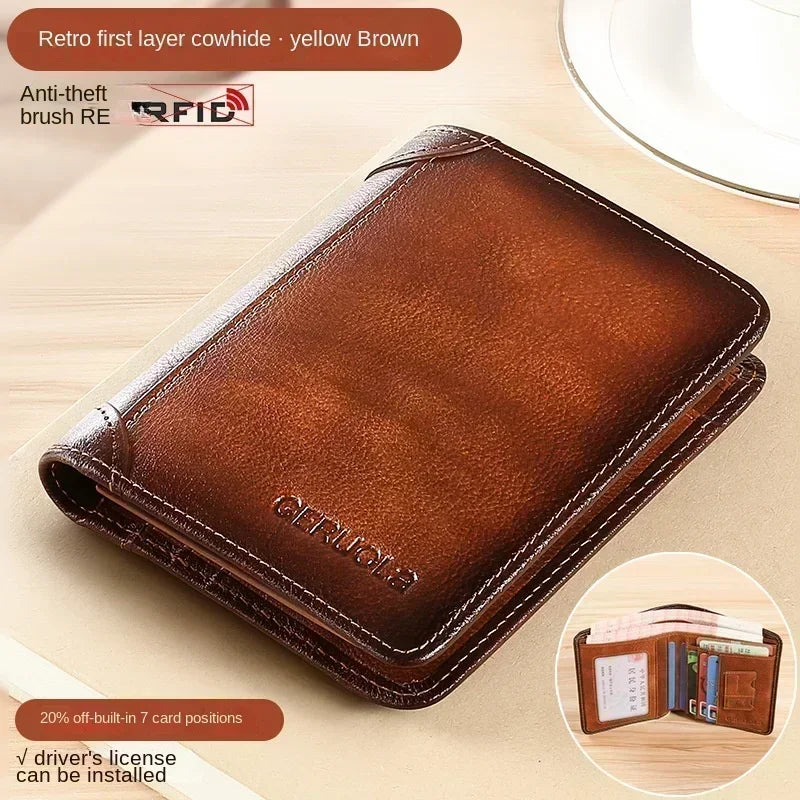 Men's Genuine Leather RFID Blocking Trifold Wallet