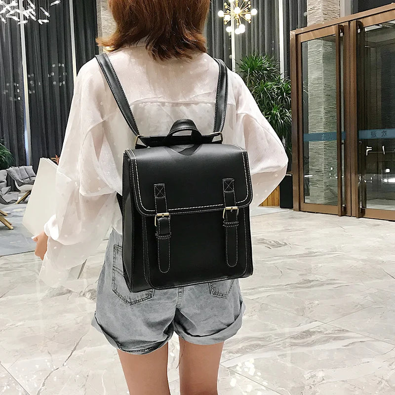 Women's Vintage PU Leather Backpack - Fashion School & Leisure Shoulder Bag