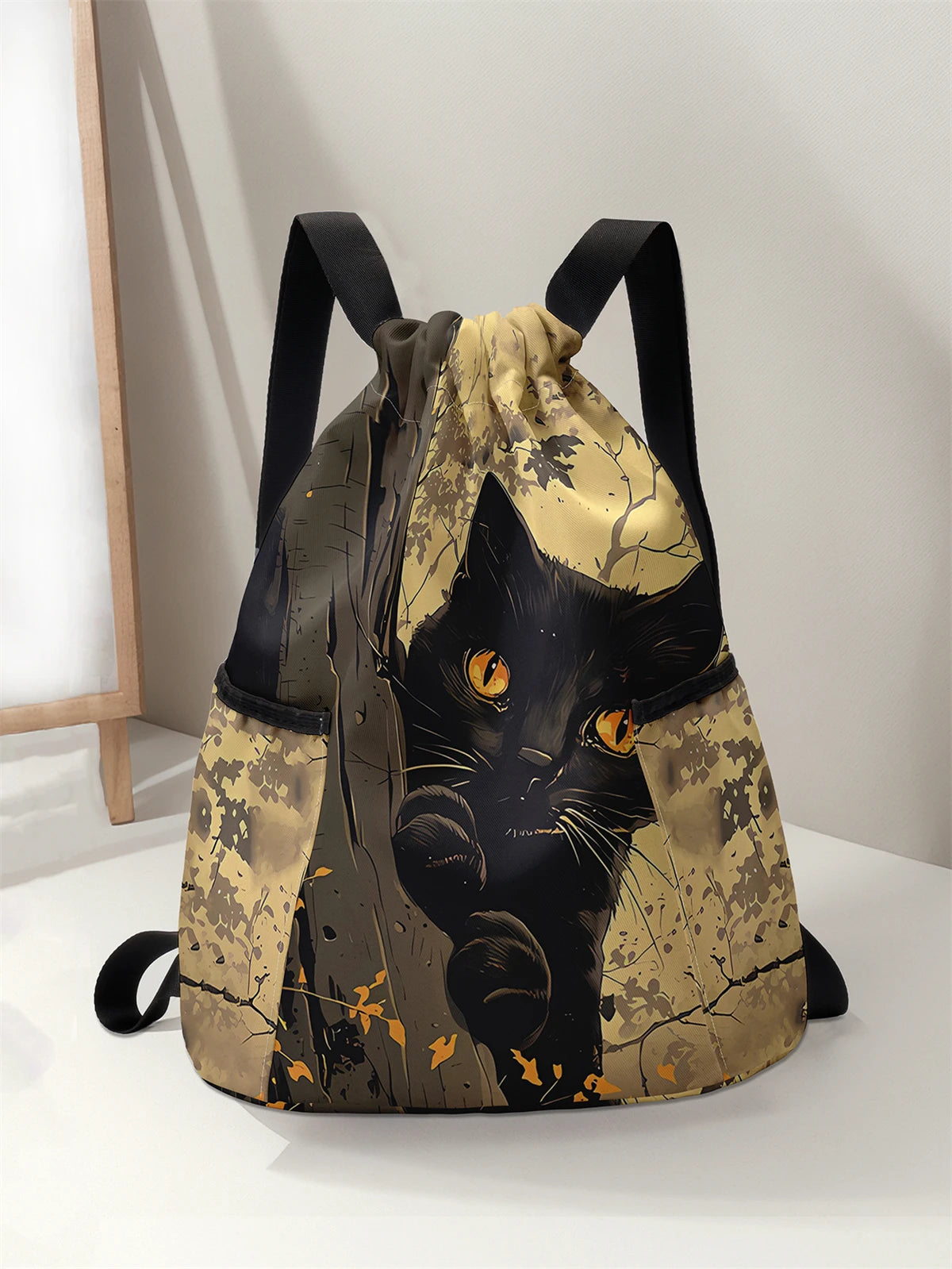 Cat Pattern Drawstring Backpack - Large Capacity Sports & Fitness Bag