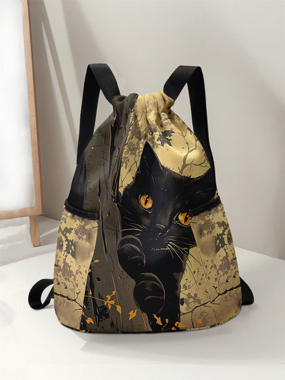 Cat Pattern Drawstring Backpack - Large Capacity Sports & Fitness Bag