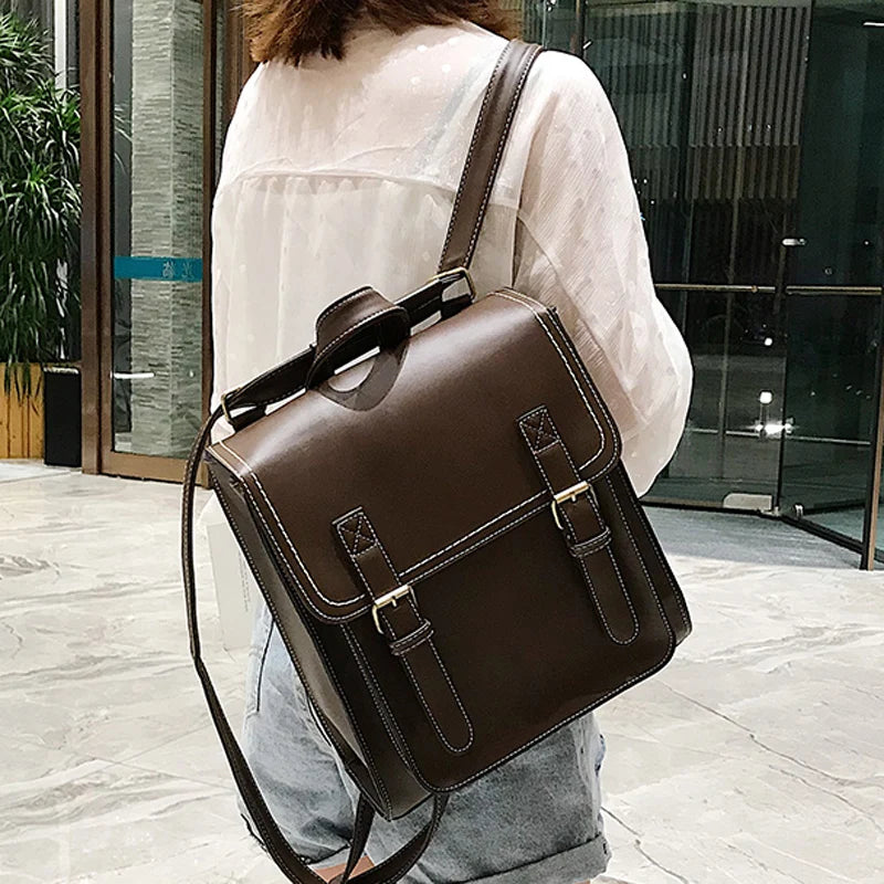 Women's Vintage PU Leather Backpack - Fashion School & Leisure Shoulder Bag