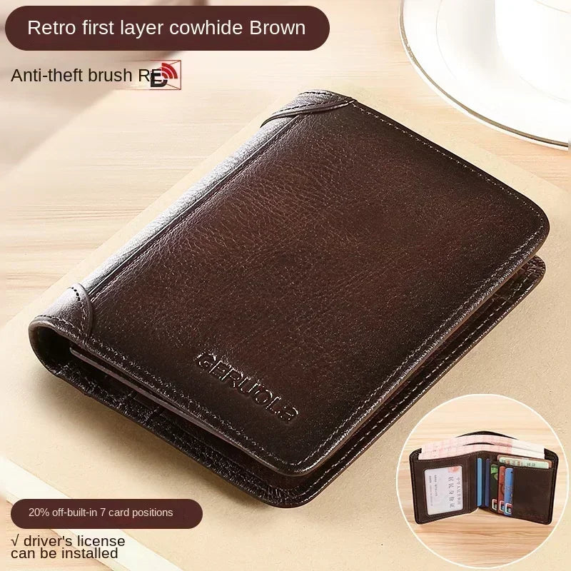 Men's Genuine Leather RFID Blocking Trifold Wallet