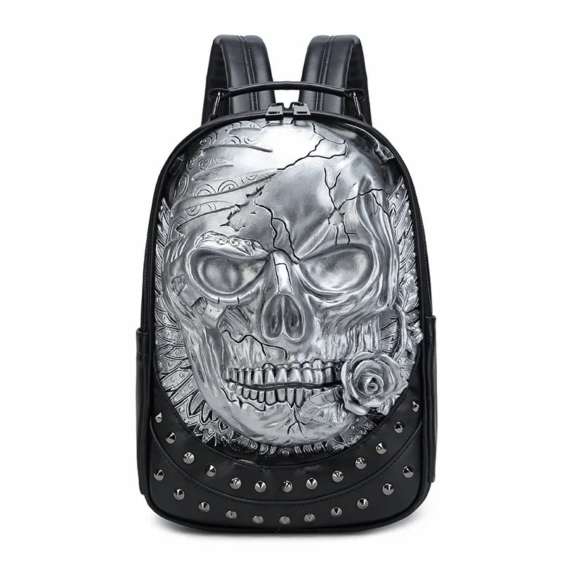 3D Skull Leather Backpack - Large Capacity Travel & Laptop Bag