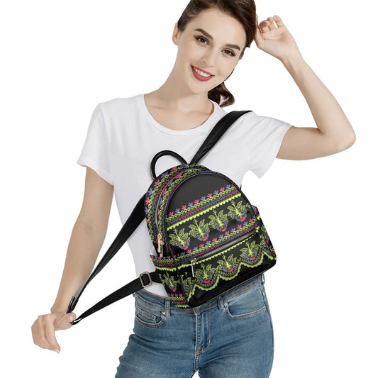 Polynesian Tribal Floral Backpack - Women's PU Leather Backpack