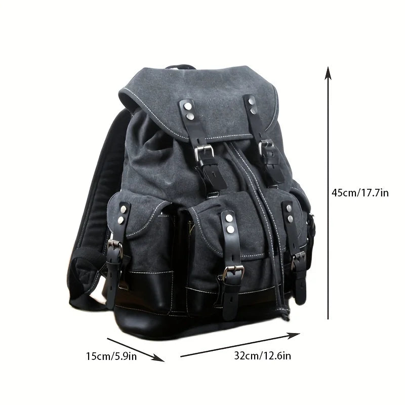 Canvas Leather Travel Backpack - 20-35L Large Capacity Outdoor Bag