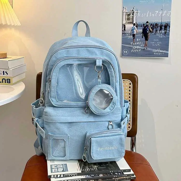 Women's Denim Backpack - High Capacity Student Commuter Bag