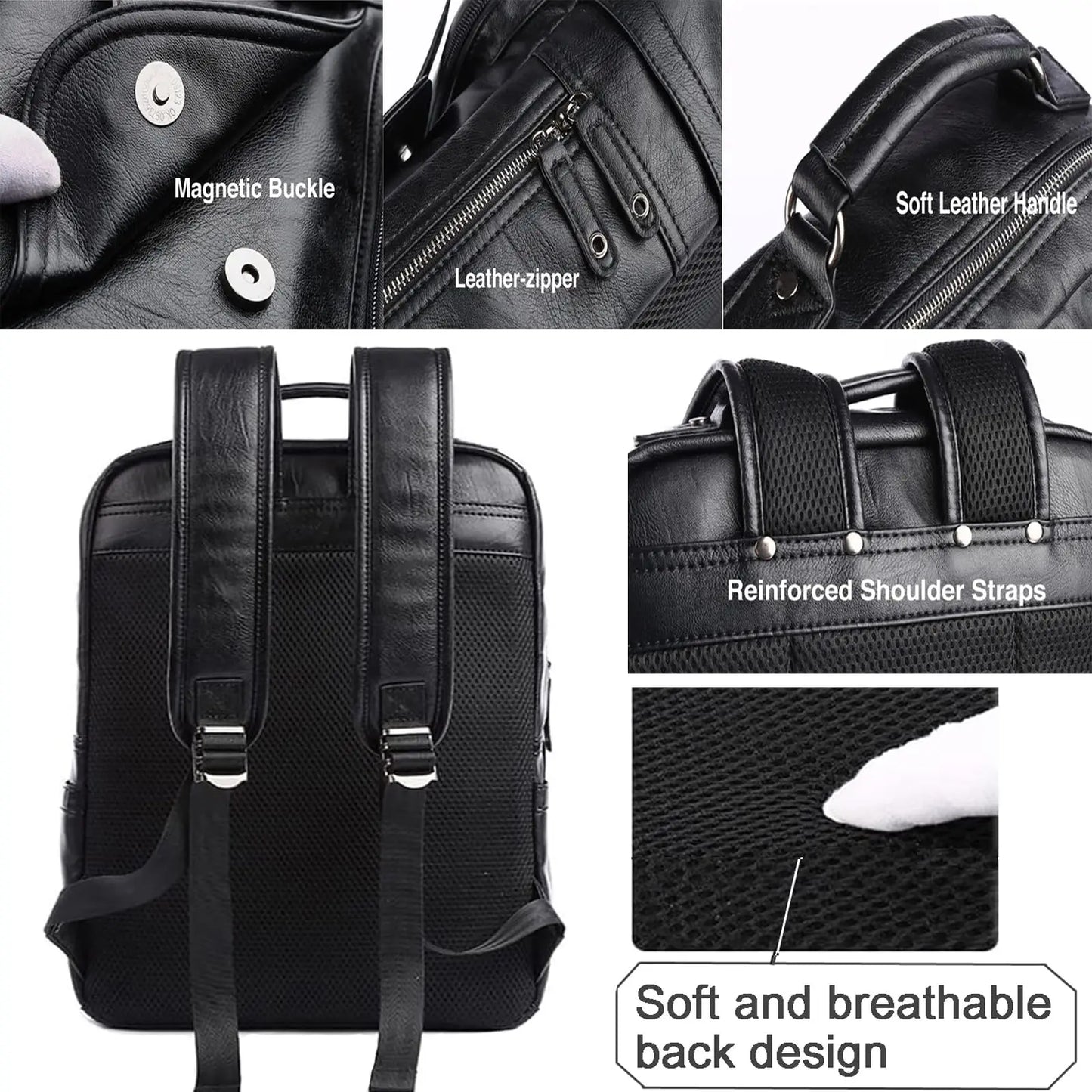 Premium Leather Laptop Backpack - Waterproof Business Travel Bag