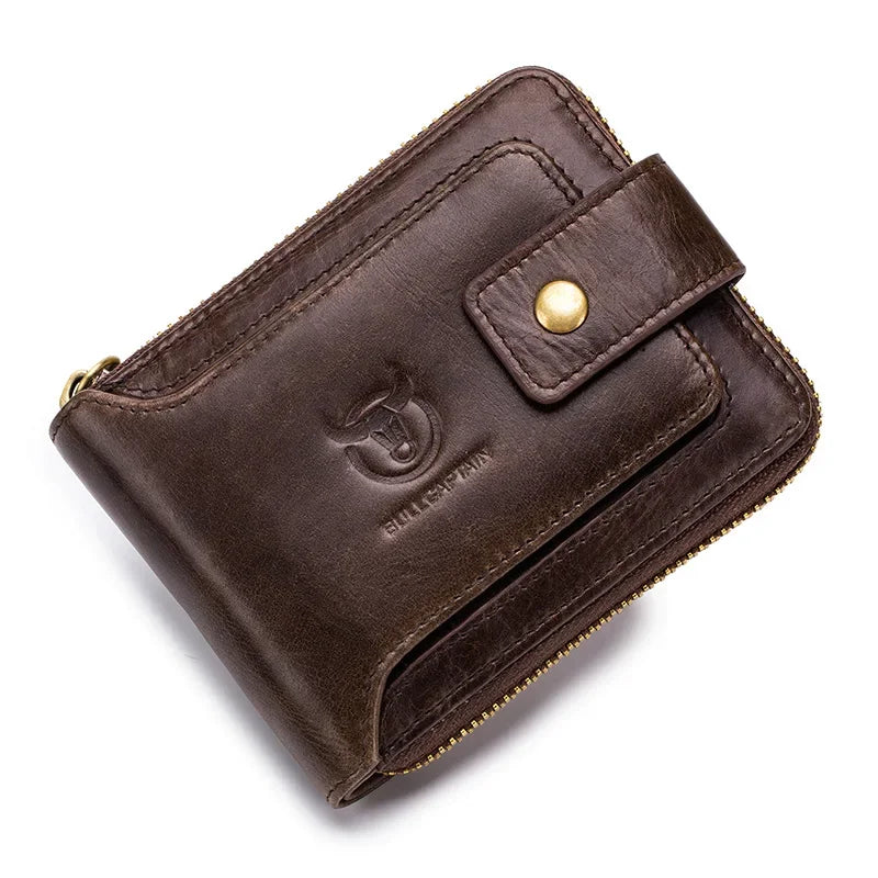 BULLCAPTAIN Men's Genuine Leather RFID Wallet with Coin Purse