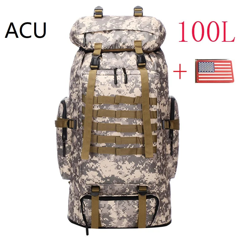 Premium 80L-100L Expandable Hiking Backpack - Tactical Mountaineering Pack for Outdoor Adventures