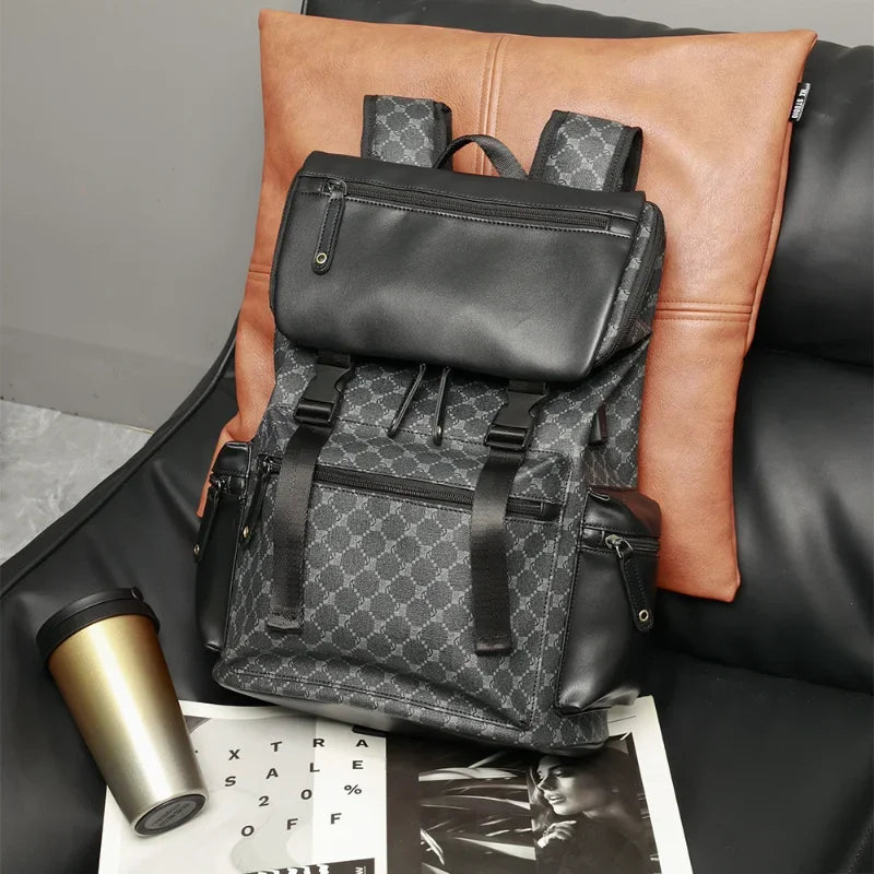 Premium Floral Embossed Men's Leather Backpack - Large Capacity Travel & School Bag