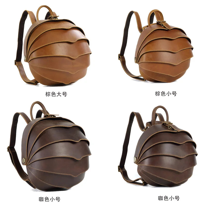 Handmade Vintage Beetle Backpack - Genuine Top-Grain Cowhide Leather Daypack