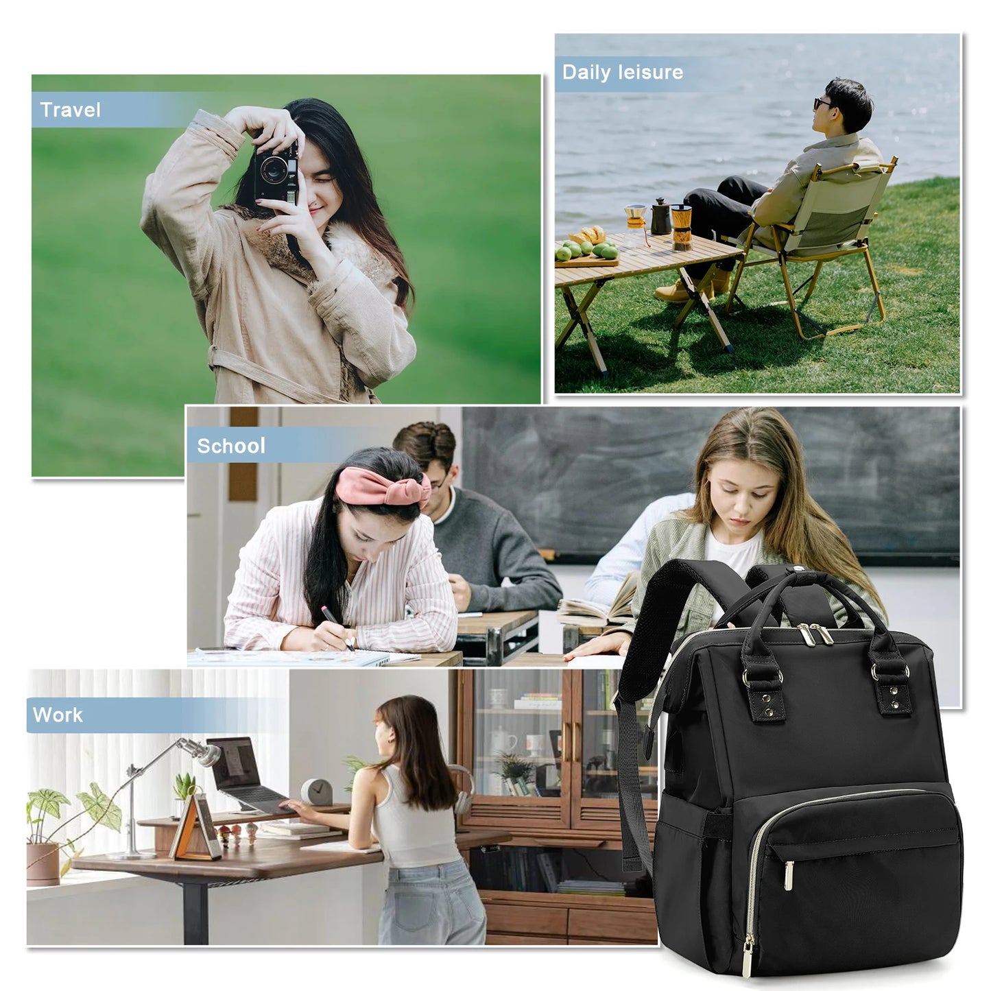 Women's Water-Resistant Laptop Backpack with USB Charging Port