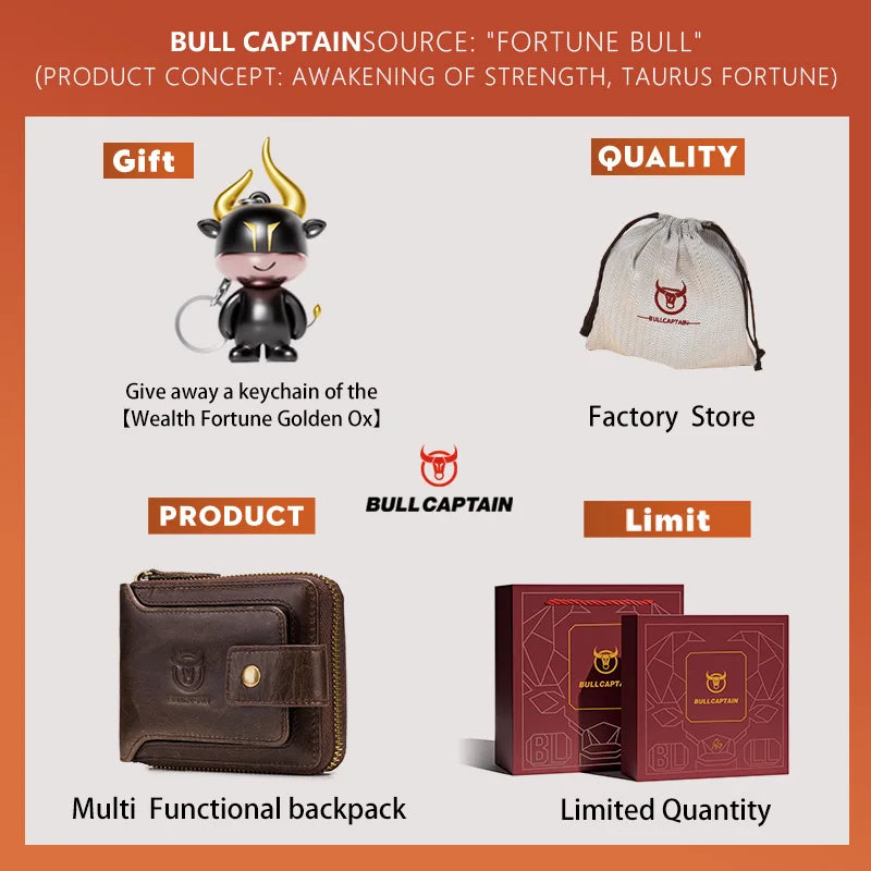 BULLCAPTAIN Men's Genuine Leather RFID Wallet with Coin Purse