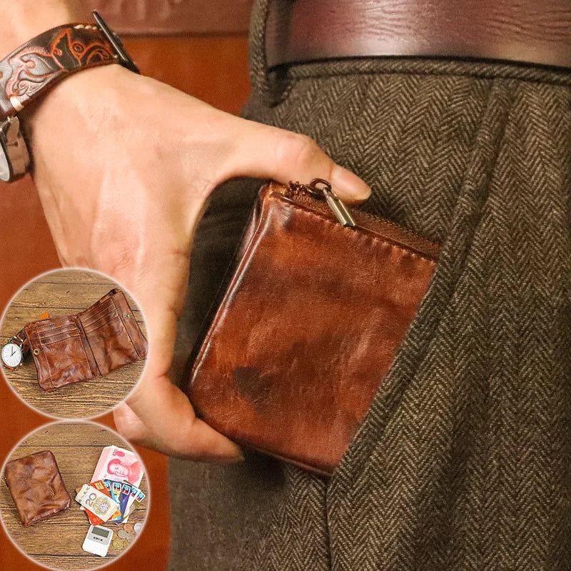 Men's Vintage Genuine Leather Wallet with Coin Pocket
