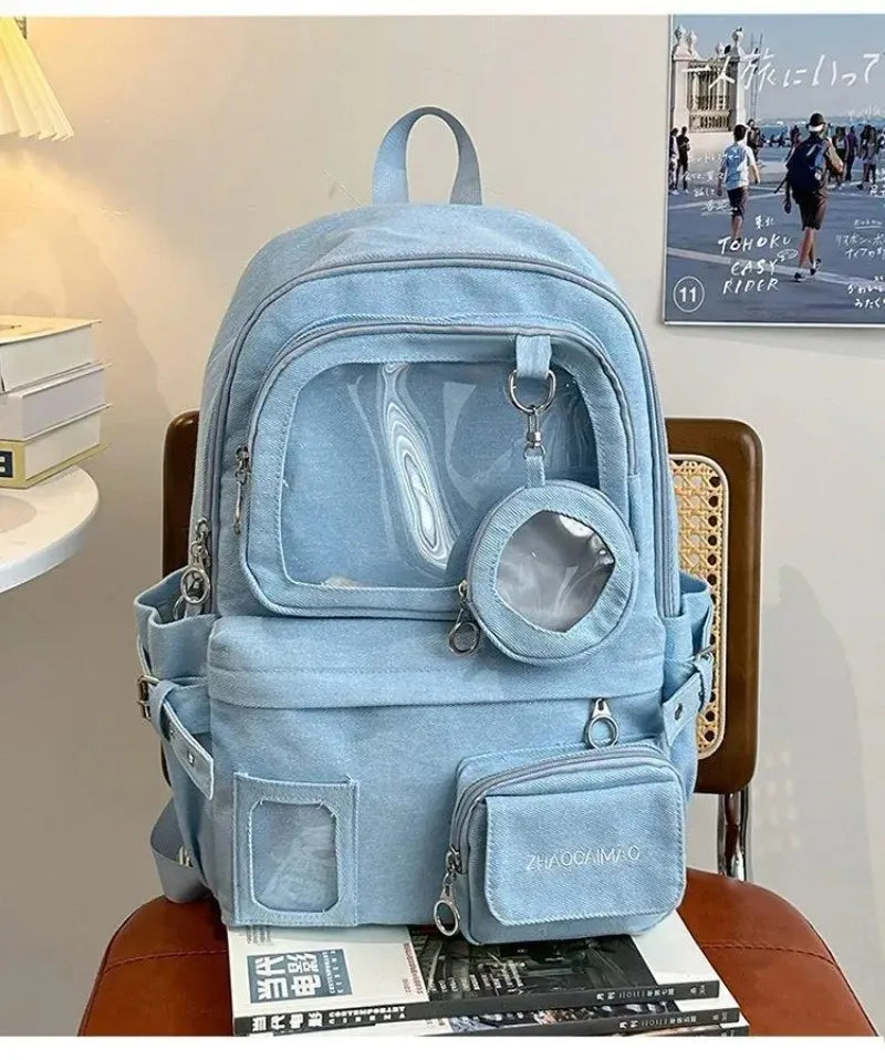 Women's Denim Backpack - High Capacity Student Commuter Bag