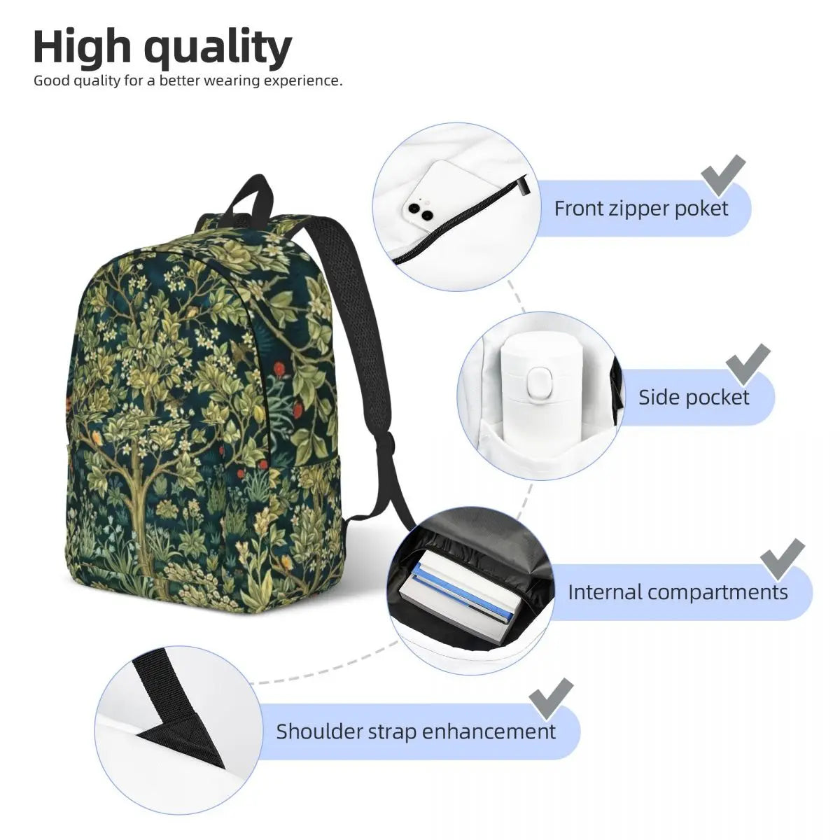 William Morris Tree of Life Canvas Backpack - 15 Inch Laptop