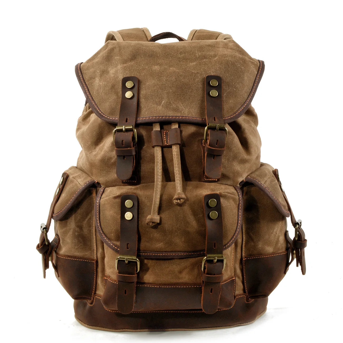 Canvas Leather Travel Backpack - 20-35L Large Capacity Outdoor Bag