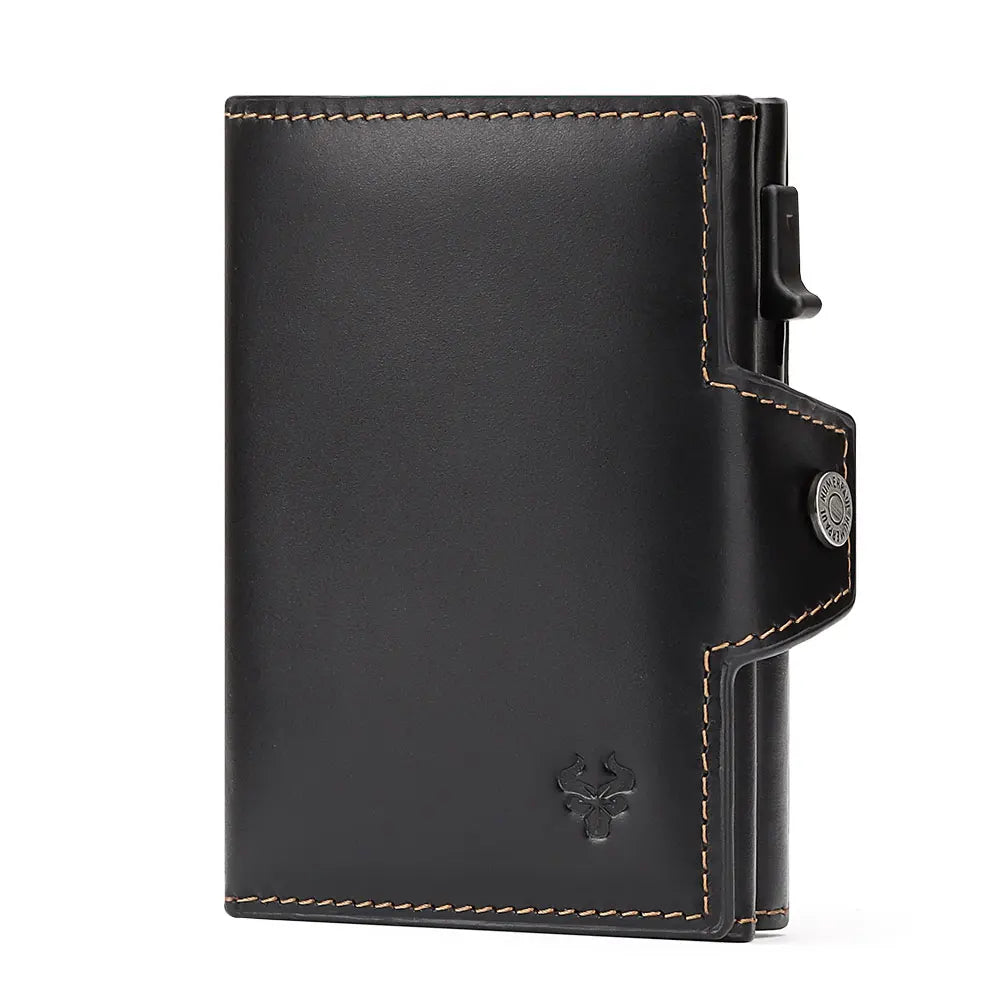 HUMERPAUL RFID Smart Pop-Up Card Wallet - Genuine Leather Slim Card Holder with Coin Purse