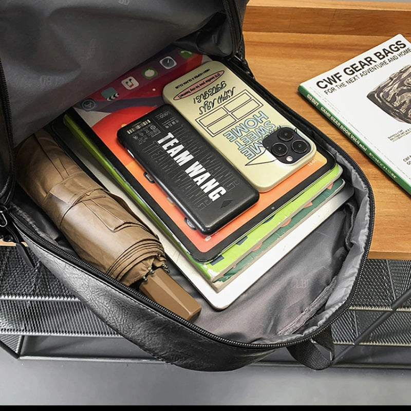 Premium PU Leather Laptop Backpack - Waterproof Travel Rucksack for Men