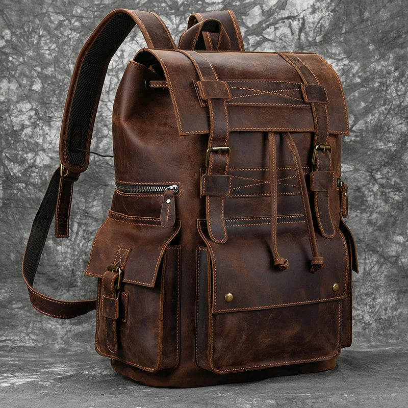 Premium Genuine Leather Backpack for Men - 17 Inch Laptop Travel Daypack