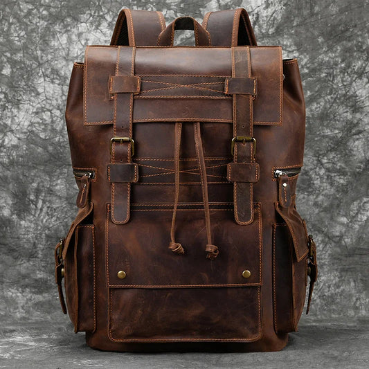 Premium Genuine Leather Backpack for Men - 17 Inch Laptop Travel Daypack