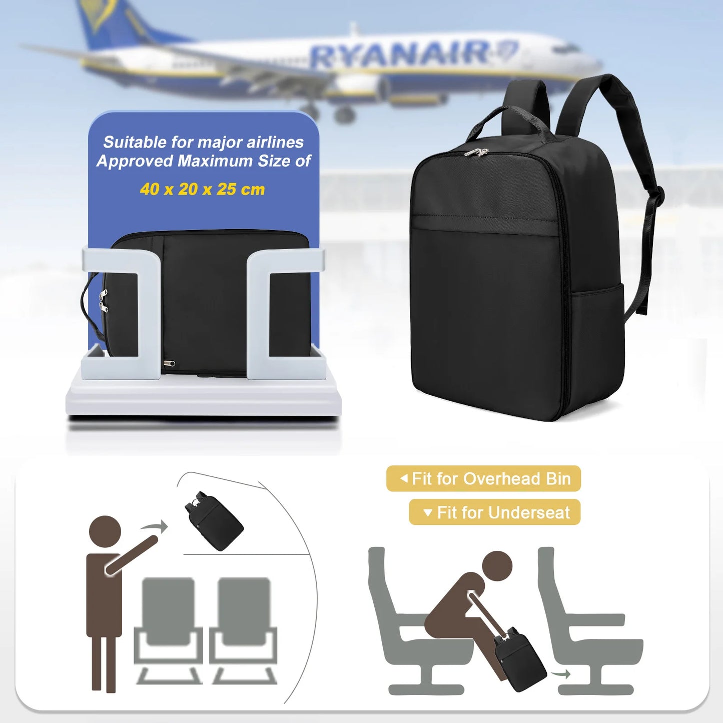Premium Travel Backpack - Airline Cabin Approved 40x20x25cm
