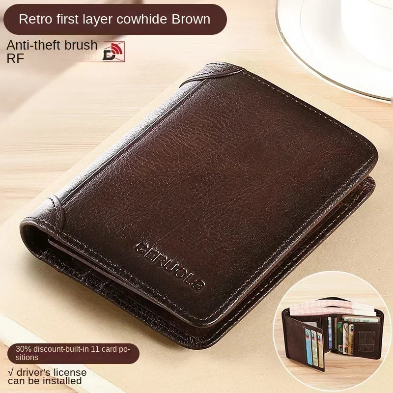 Men's Genuine Leather RFID Blocking Trifold Wallet
