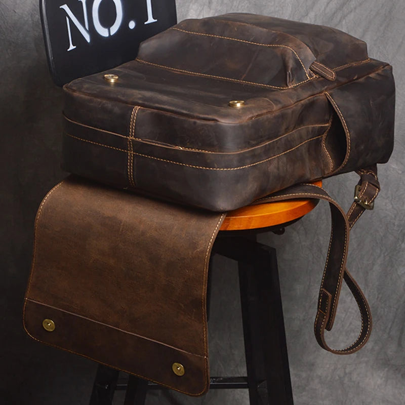 Premium Vintage Leather Laptop Backpack - 15.6 Inch