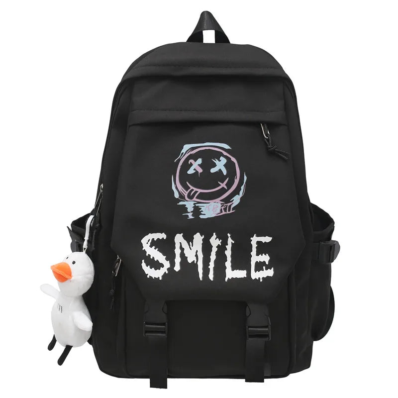 Nylon School Backpack - Large Capacity Student Bookbag with Front Pocket