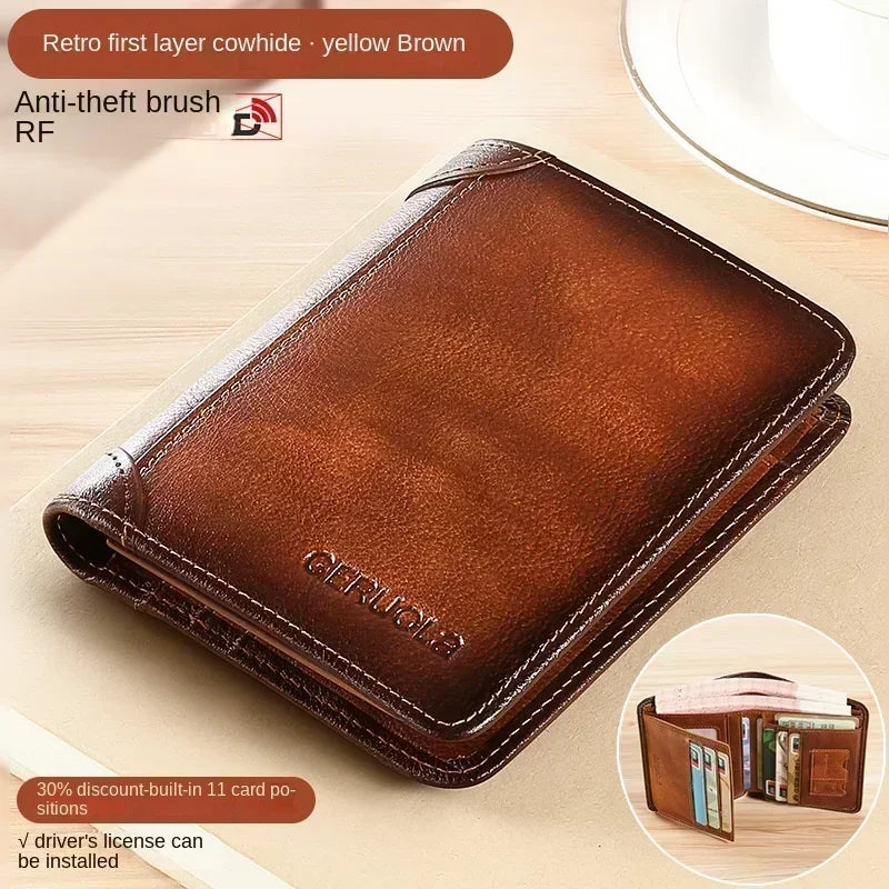 Men's Genuine Leather RFID Blocking Trifold Wallet