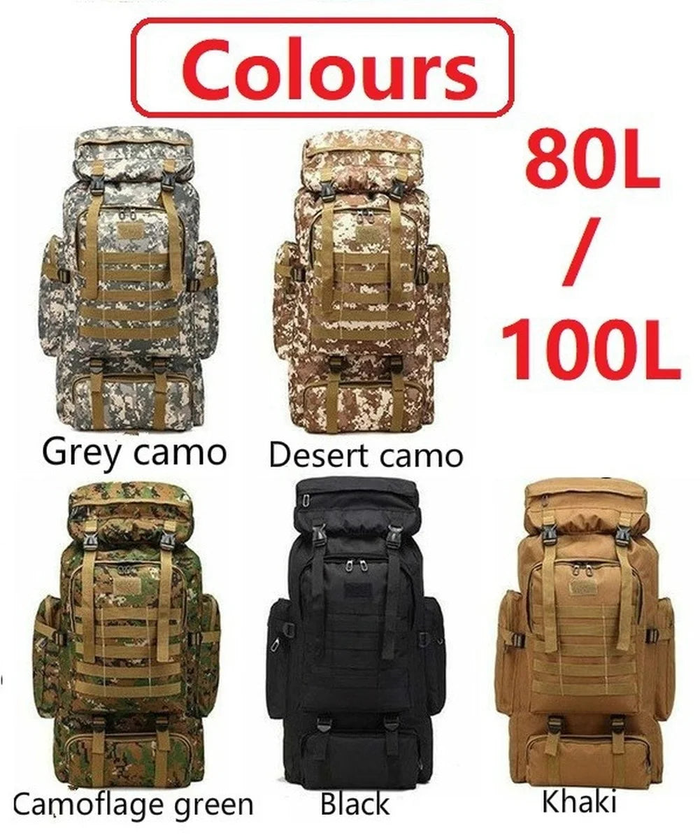 Premium 80L-100L Expandable Hiking Backpack - Tactical Mountaineering Pack for Outdoor Adventures