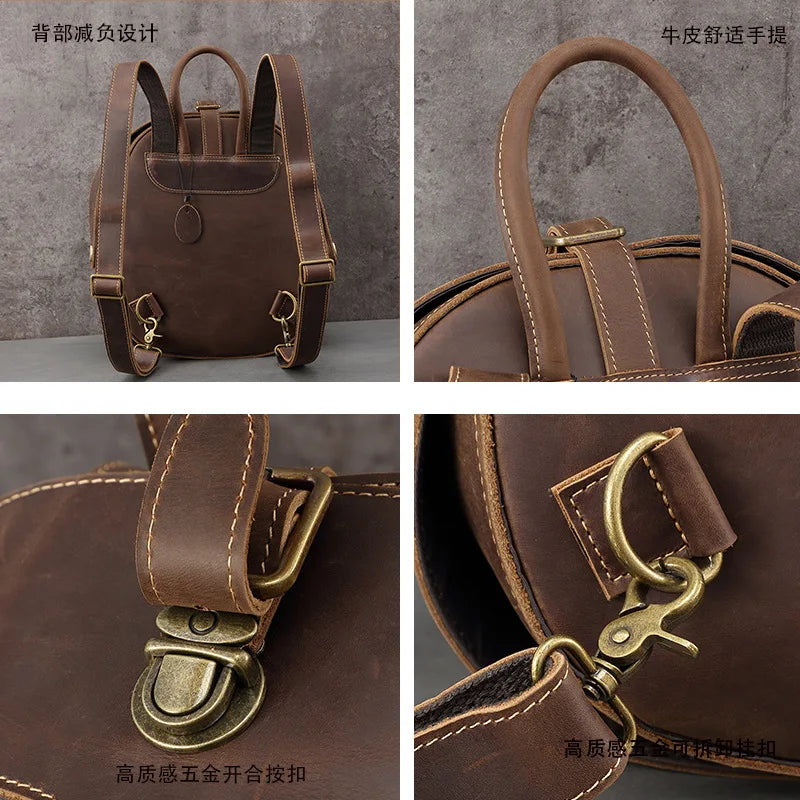 Handmade Vintage Beetle Backpack - Genuine Top-Grain Cowhide Leather Daypack