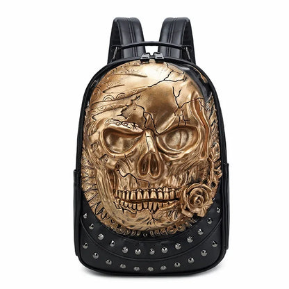 3D Skull Leather Backpack - Large Capacity Travel & Laptop Bag