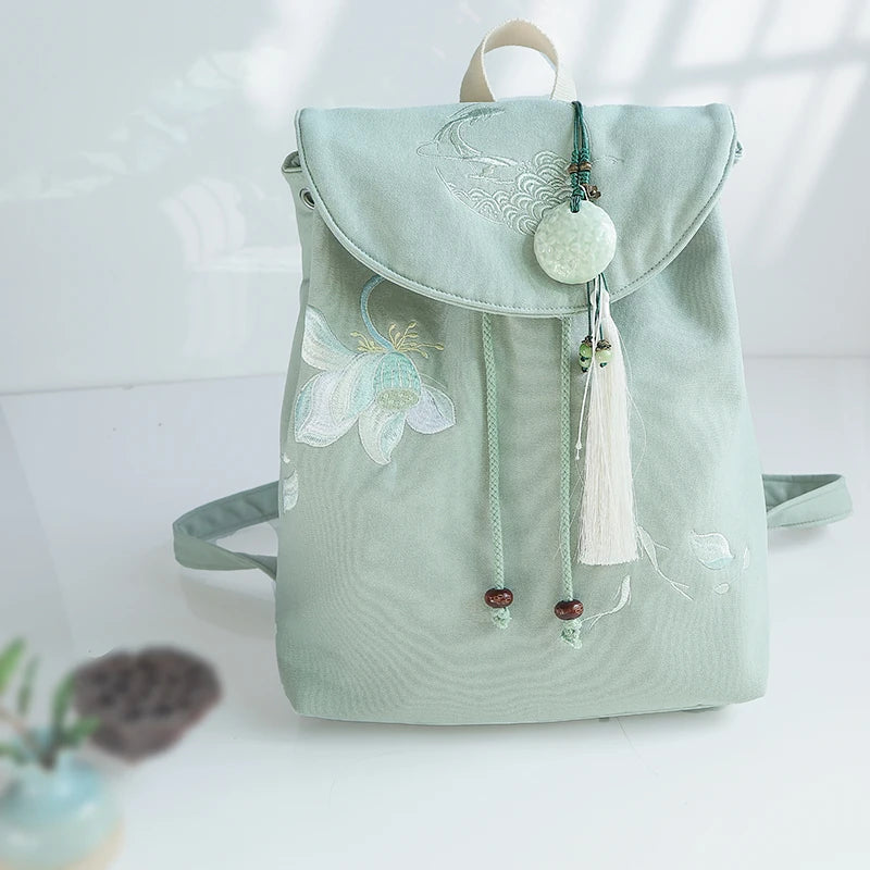 15-Inch Retro Chinese Style Embroidered Canvas Backpack