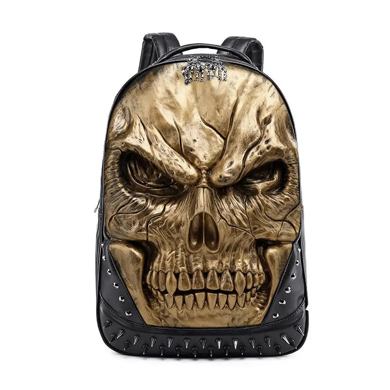 3D Skull Leather Backpack - Large Capacity Travel & Laptop Bag